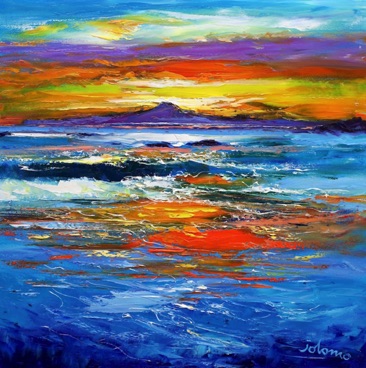Dawnlight over Ben More and Iona surf 24x24